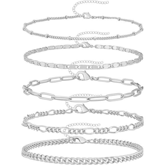 Ankle Bracelets for Women, 14k Gold Jewelry Set Waterproof Layered Cuban Chain